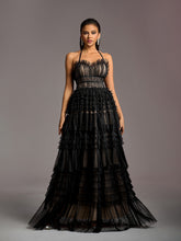 Gorgeous Halter Neck Lace-up Back Cascading Ruffle Hem Tulle Wedding Dress